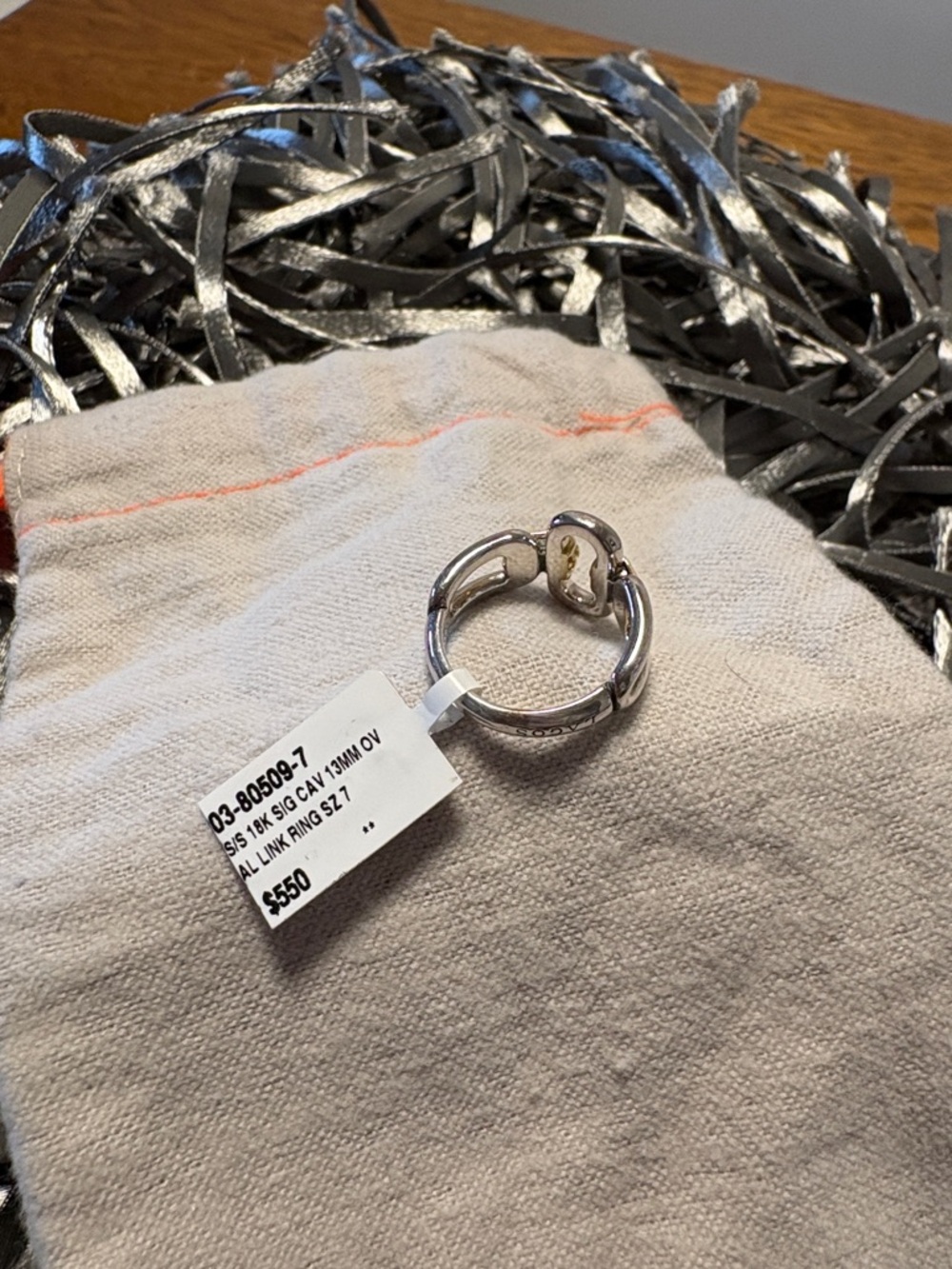 Lagos, Sterling, silver and 18k signature caviar 13 mm oval link ring. - Picture 3 of 3